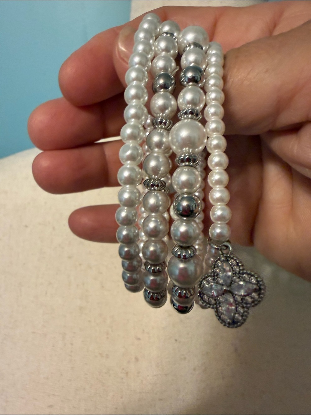 Park Lane Silver-Tone “Vera” Pearl Bracelet & Crystal Drop Earrings Set - White - Picture 4 of 5